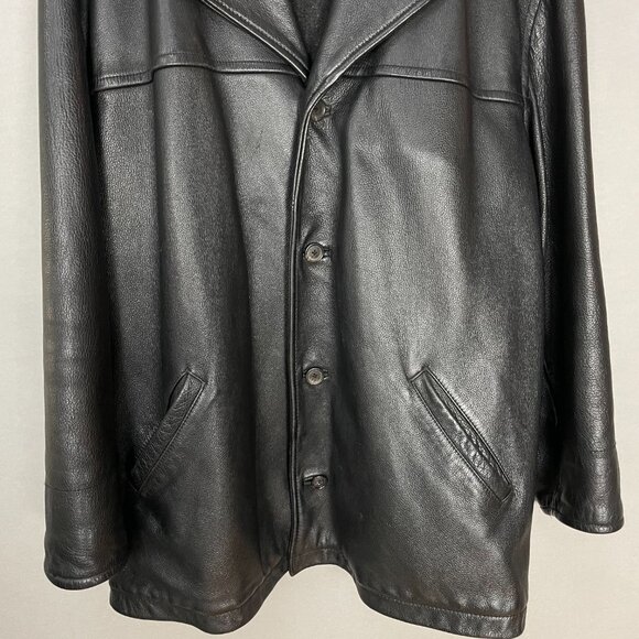 J. Crew‎ Leather Jacket Car Coat Men Black Size XL Wool Lining Lapel Button-Up - Picture 5 of 16